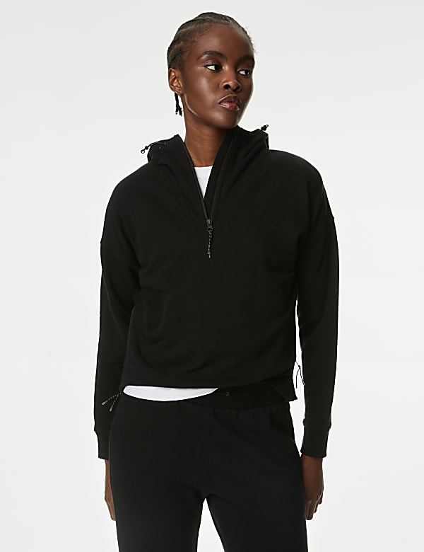Cotton Rich Mesh Panel Relaxed Hoodie - KR
