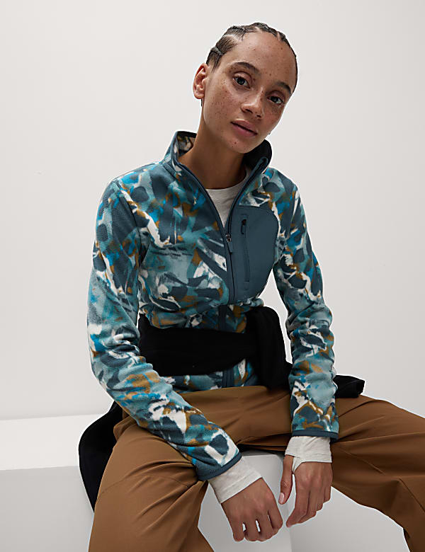 Thermal Printed Zip Up Funnel Neck Fleece - GR