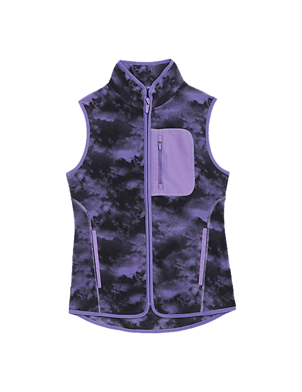 Zip Up Printed Funnel Neck Fleece Gilet