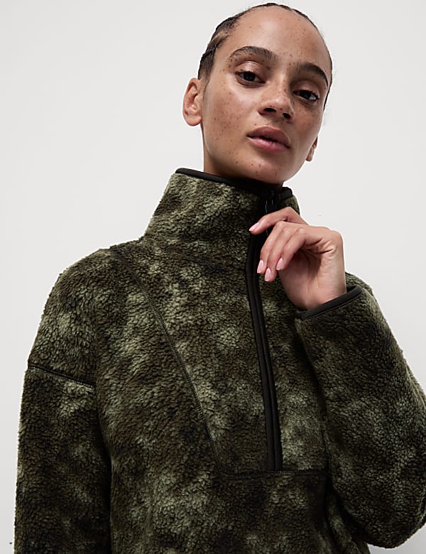 Borg Half Zip Printed Longline Fleece Jacket KHAKI MIX Jackets M S CA