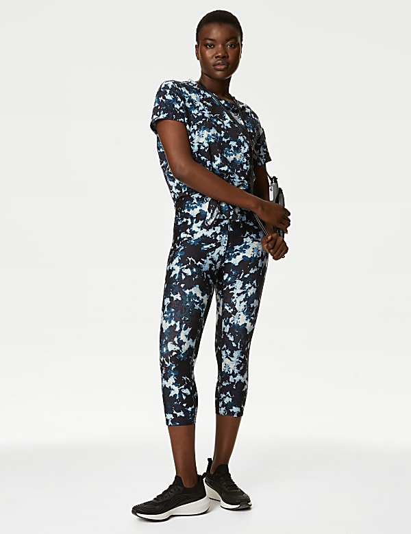 Printed Scoop Neck Tie Front Cropped Top - NL