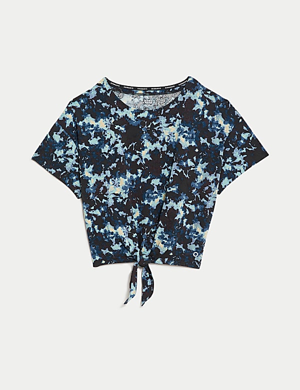 Printed Scoop Neck Tie Front Cropped Top - NL