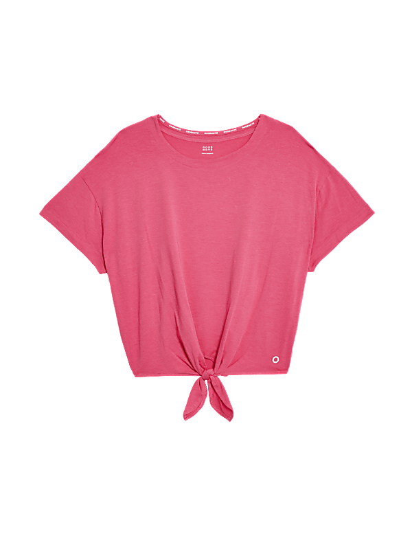 Scoop Neck Tie Front Relaxed Cropped Top
