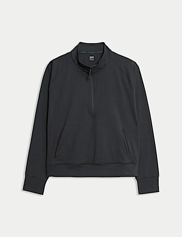 חולצת יוגה עם רוכסן חלקי וצווארון נשפך - IL