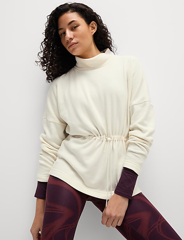 Katoenrijke geborstelde sweater met opstaande kraag - BE