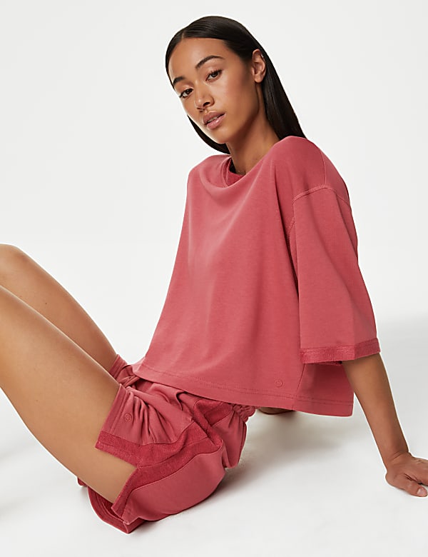Scoop Neck Boxy Cropped T-Shirt with Cotton - SK