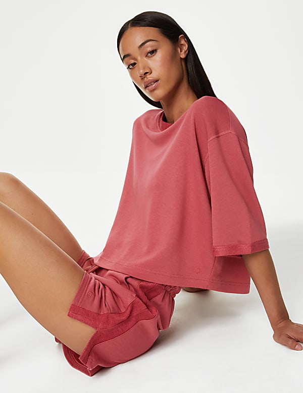 Scoop Neck Boxy Cropped T-Shirt with Cotton - FI