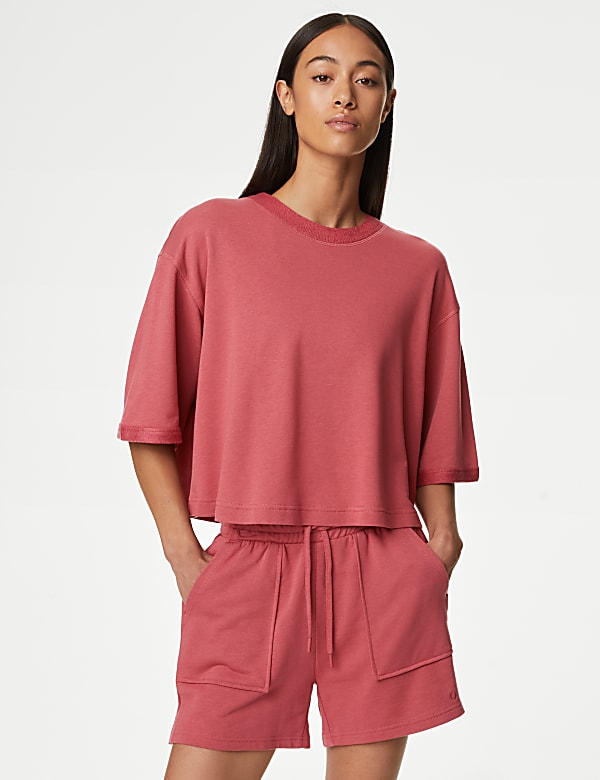 Scoop Neck Boxy Cropped T-Shirt with Cotton - UA