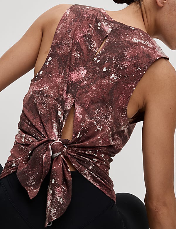 Top informal de modal estampado con lazo en la espalda - US