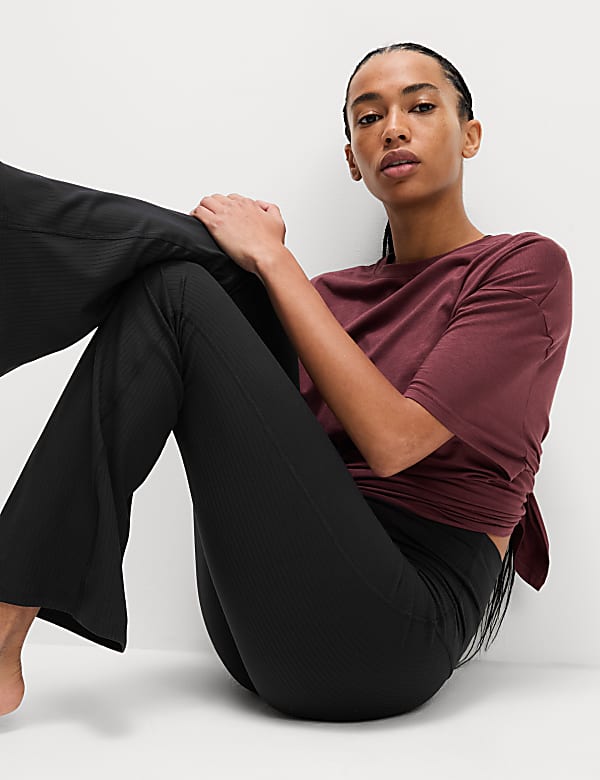 Ribbed High Waisted Flared Yoga Leggings - SE