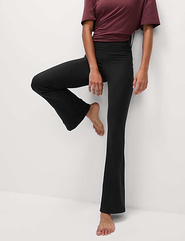 Ribbed High Waisted Flared Yoga Leggings - SE