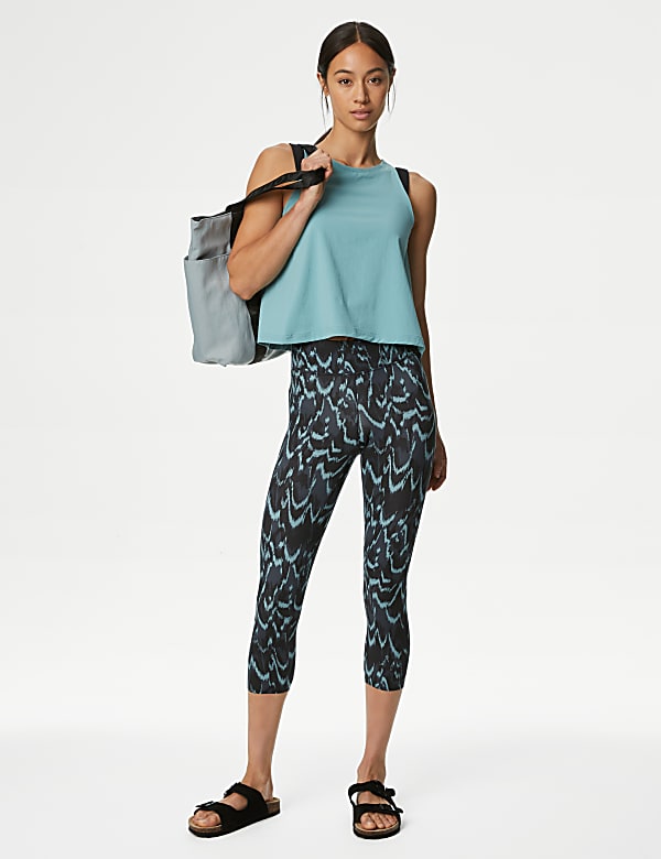 Go Balance Printed Cropped Yoga Leggings AQUA MIX Leggings M S MY