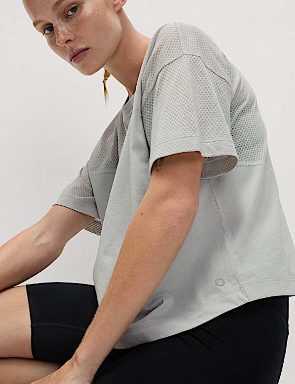 חולצת טי קלת משקל ליוגה מתערובת כותנה - IL