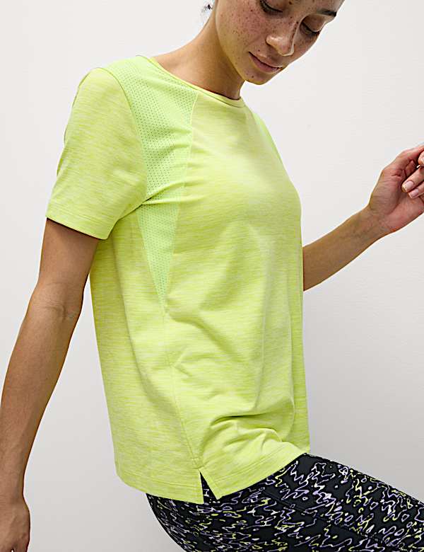 Round Neck Mesh Panel Relaxed T-Shirt - SK