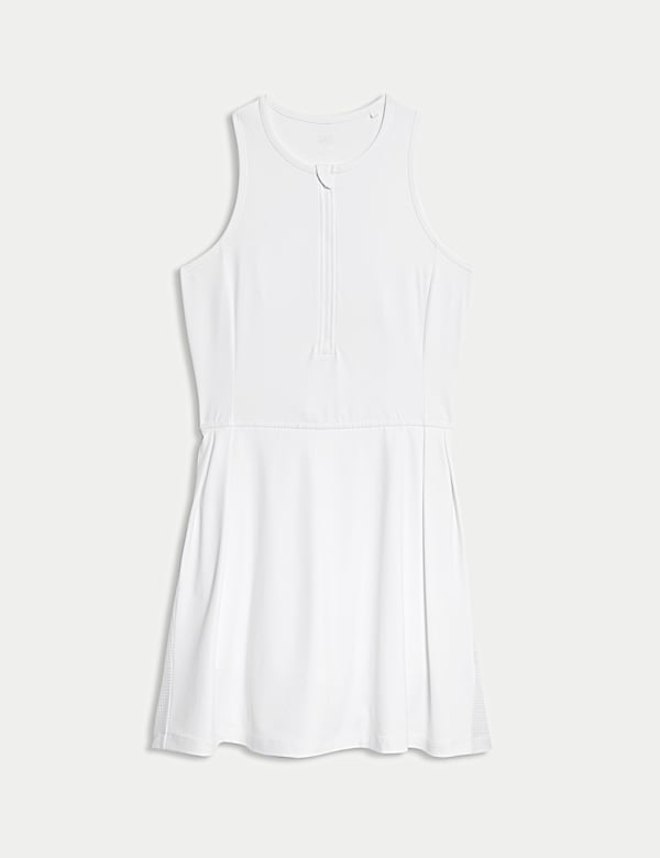 Round Neck Half Zip Pleated Mini Sports Dress - JP
