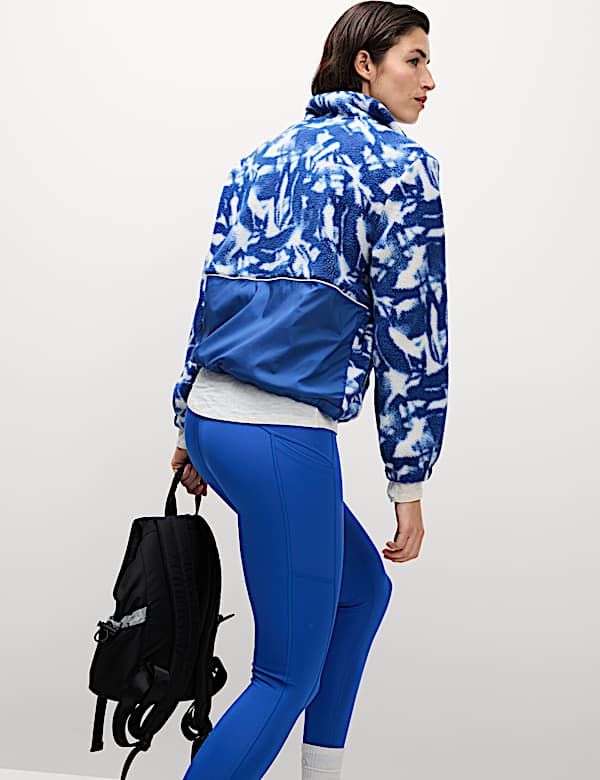 Borg Printed Funnel Neck Zip Up Fleece Jacket - IL