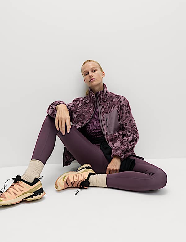 Borg Printed Funnel Neck Zip Up Fleece Jacket - MX