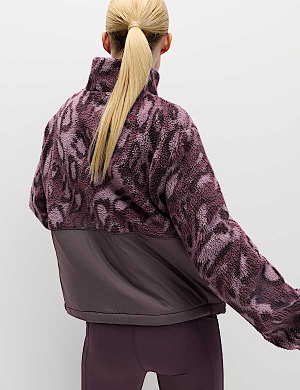 Borg Printed Funnel Neck Zip Up Fleece Jacket - MX