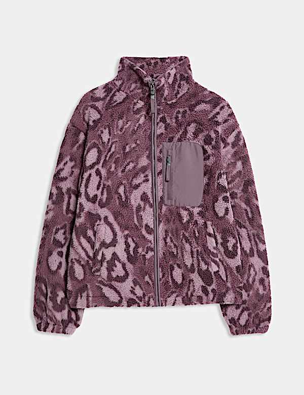 Borg Printed Funnel Neck Zip Up Fleece Jacket - MX