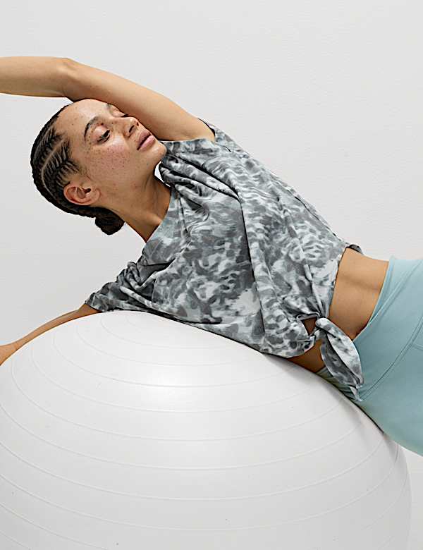 Cotton Blend Printed Tie Front Crop T-Shirt - NO