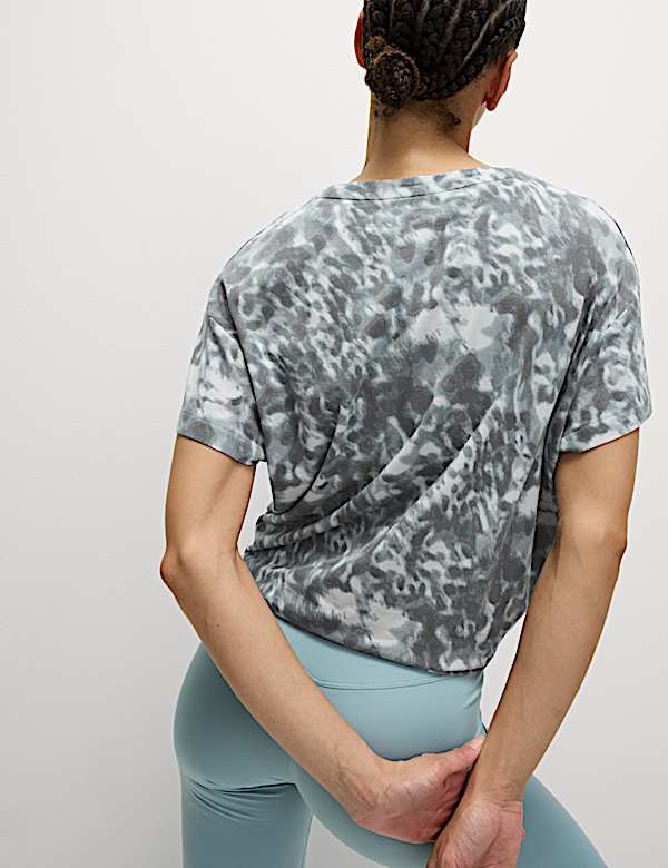 Cotton Blend Printed Tie Front Crop T-Shirt - IS