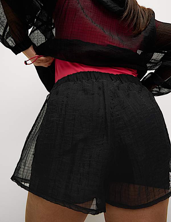 Textured Layered High Waisted Running Shorts - CA