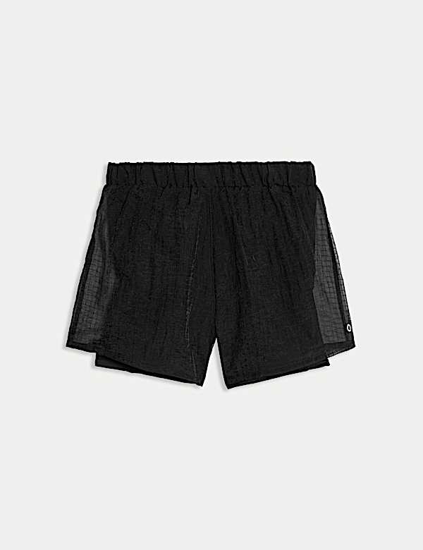 מכנסי ריצה קצרים בגזרה גבוהה בטקסטורה עם שכבות - IL