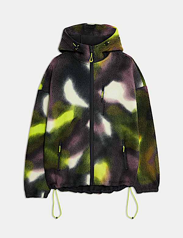 Polaire coupe longue imitation peau de mouton avec fermeture zippée et imprimé - CH