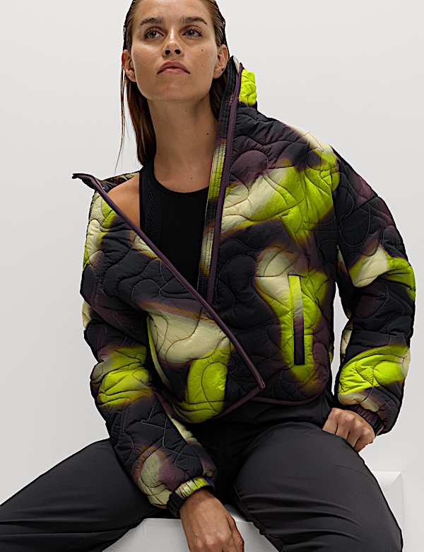 Quilted Printed Funnel Neck Puffer Jacket - TW