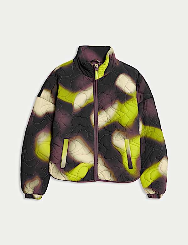 Quilted Printed Funnel Neck Puffer Jacket - TW