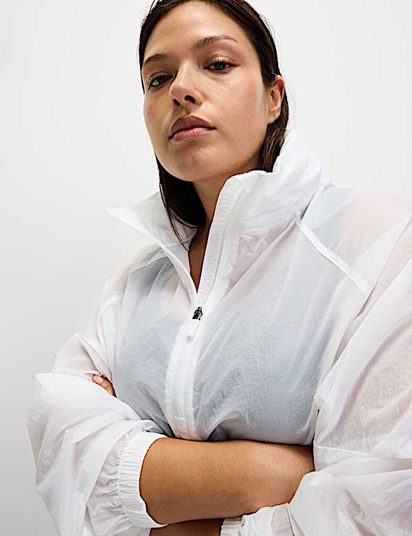 Sheer Half Zip Hooded Sports Jacket - CZ