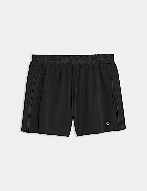 מכנסיים קצרים ארוגים בגזרה גבוהה עם קפלים - IL