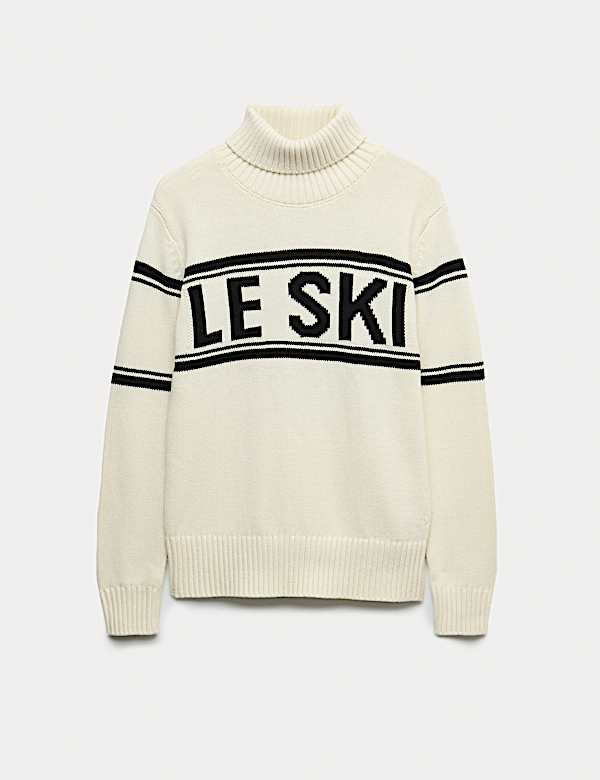 Cotton Rich Slogan Roll Neck Jumper - PL