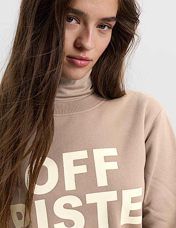 Cotton Rich Slogan Off Piste Crew Neck Relaxed Sweatshirt - FI