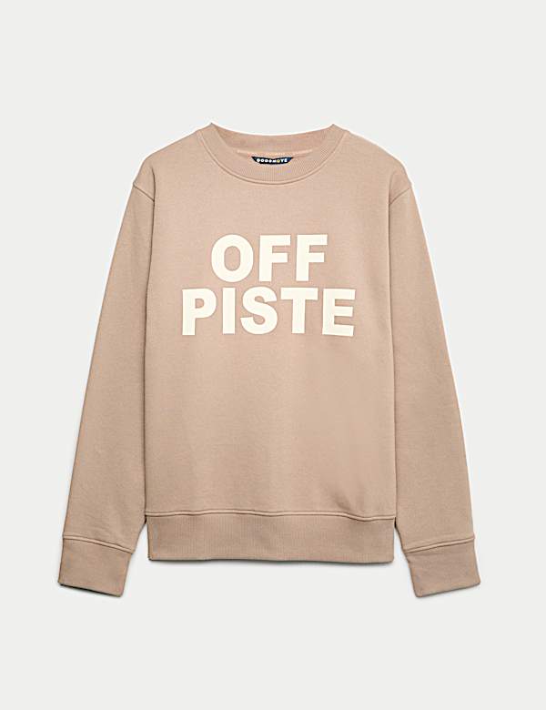 Cotton Rich Slogan Off Piste Crew Neck Relaxed Sweatshirt - FI