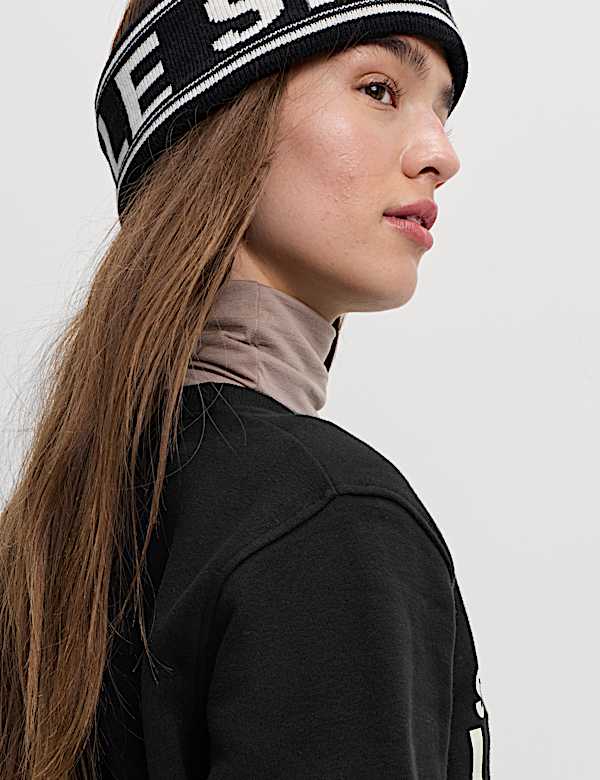 Cotton Rich Slogan Off Piste Crew Neck Relaxed Sweatshirt - DK