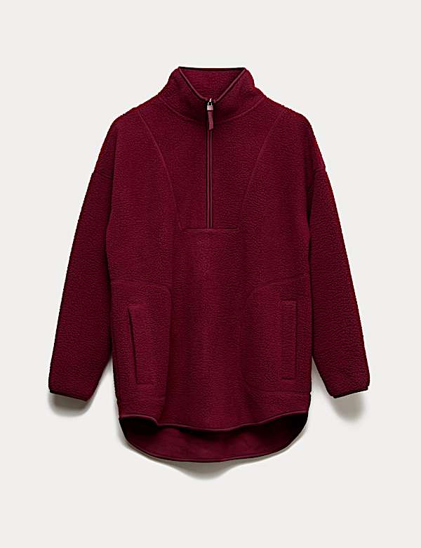 פליז צמרירי בגזרה ארוכה עם צווארון גבוה ורוכסן חלקי - IL