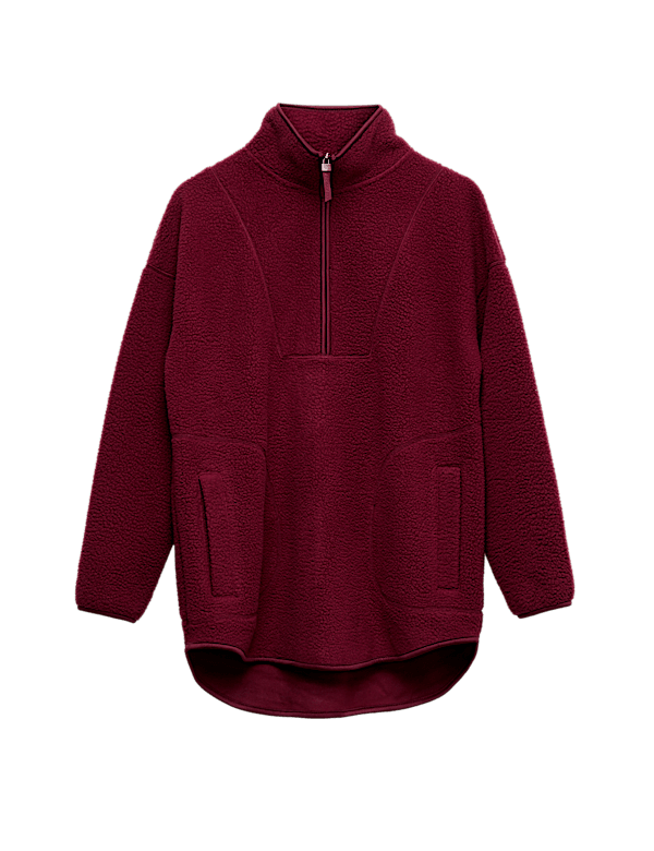 Borg Half Zip Funnel Neck Longline Fleece