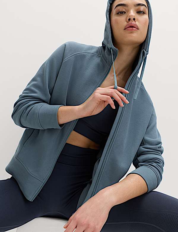 Cotton Rich Zip Up Relaxed Hoodie - AU