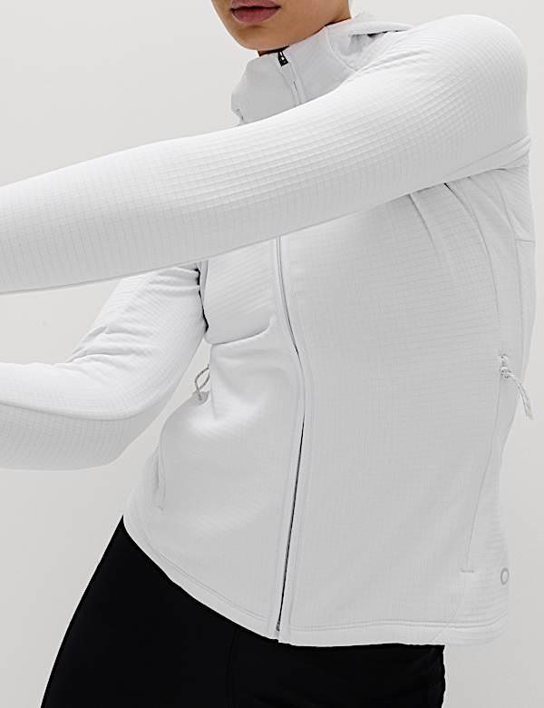 Gebordtelde, nauwsluitende hardloophoodie met rits en Ultra Heat&trade; - BE