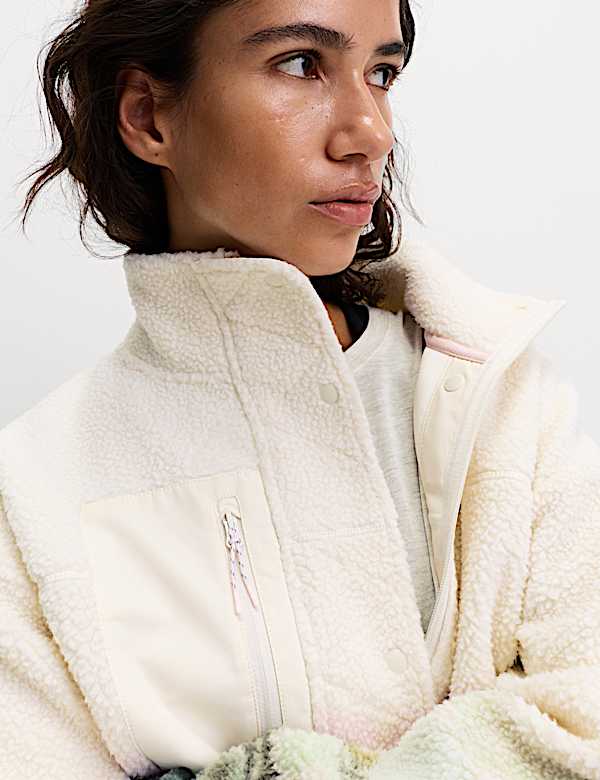 Borg Printed Funnel Neck Fleece Jacket - LU