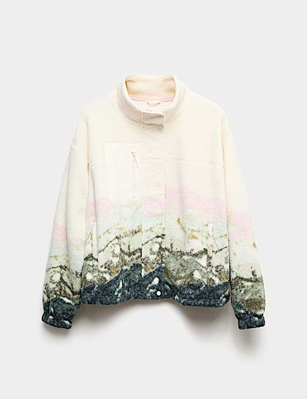 ז'קט פליז דמוי צמר עם צווארון נשפך והדפס - IL