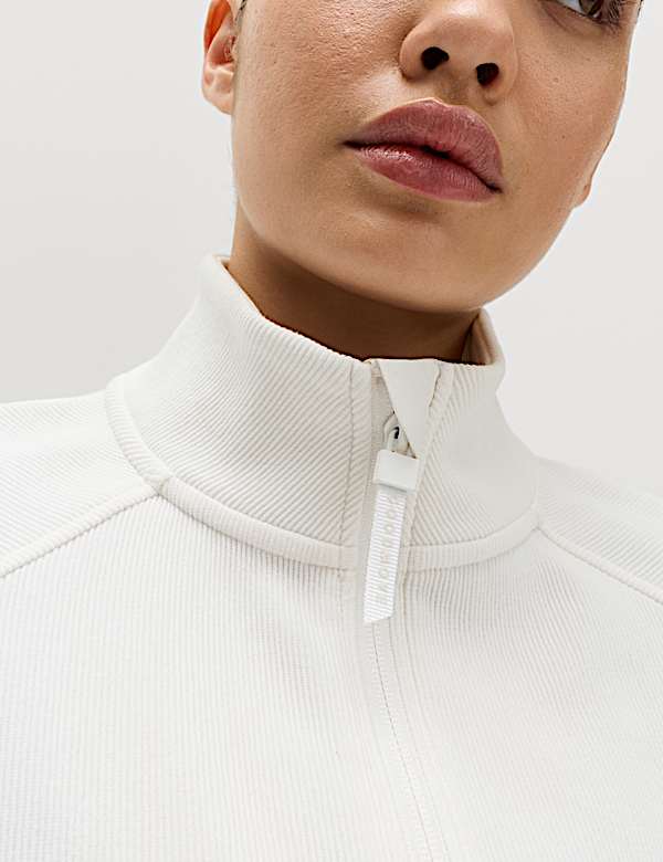 סווטשירט יוגה בסריגת ריב עם רוכסן חלקי - IL