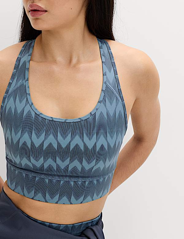 Go Train Printed Medium Support Racer Back Crop Top - JP