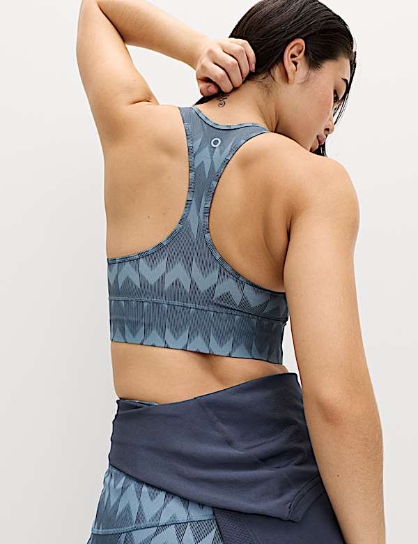 Go Train Printed Medium Support Racer Back Crop Top - JP