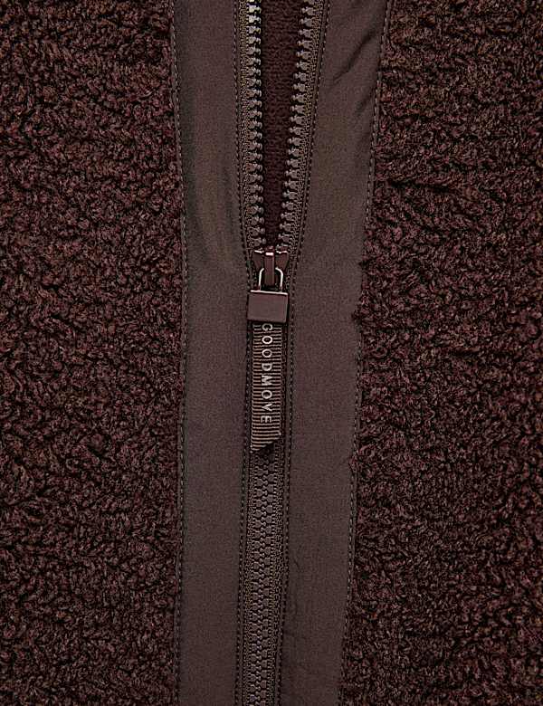 Faux Shearling Fleece Funnel Neck Zip Up Coat - LU