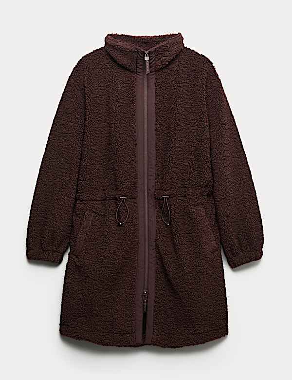 Shearling Fleece Funnel Neck Zip Up Coat - RO