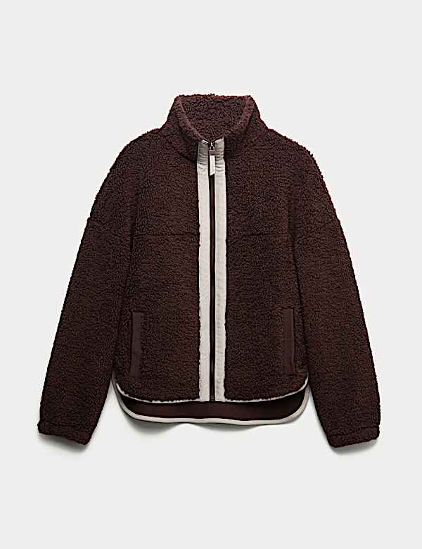 Faux Shearling Zip Up Fleece Jacket - RO