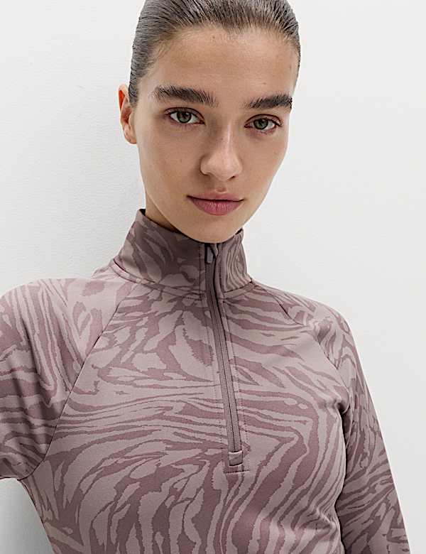 חולצת ג'קארד תרמית בגזרה צמודה ובהדפס חייתי עם רוכסן חלקי - IL