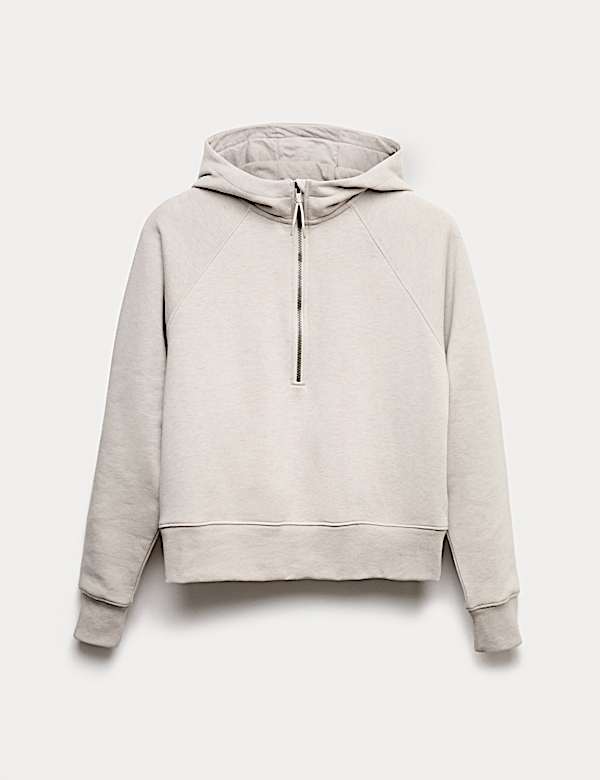 Ruimvallende, katoenrijke hoodie met korte rits - BE